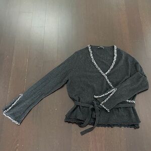 Luisa Cerano Black Knit faux wrap Cardigan with beaded trim